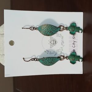 Bee City Studio Handmade Thin Metal Pressed Leaf and Elephant Earrings